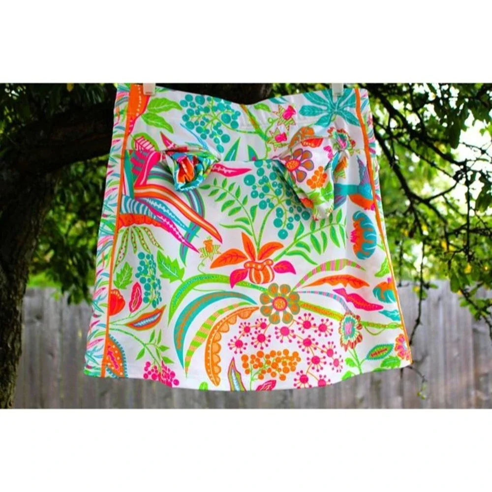 Gretchen Scott Bright Skort Women Size Medium Neon Tropical Design Pull On EUC!
